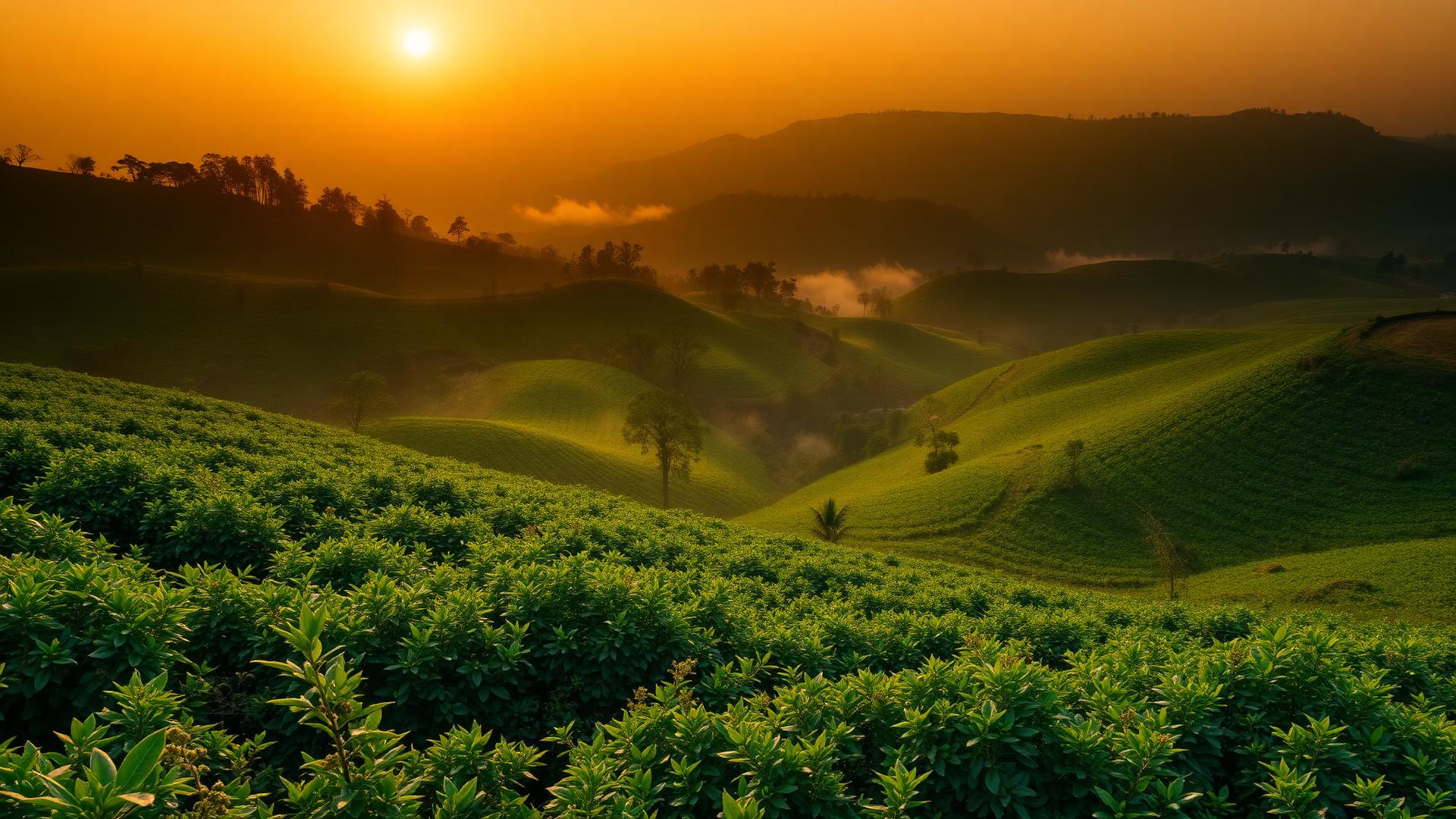 Indian plantation at sunset